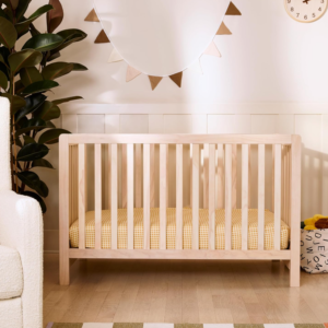 Safety Certified Transformable Baby Crib, Converts Into Toddler Bed, Daybed and Full Bed, Wooden Frame With Multiple Mattress Height Settings, Washed Natural Wood